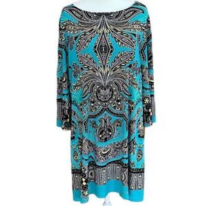 Alfani boat neckline print shift style pull on dress, size L